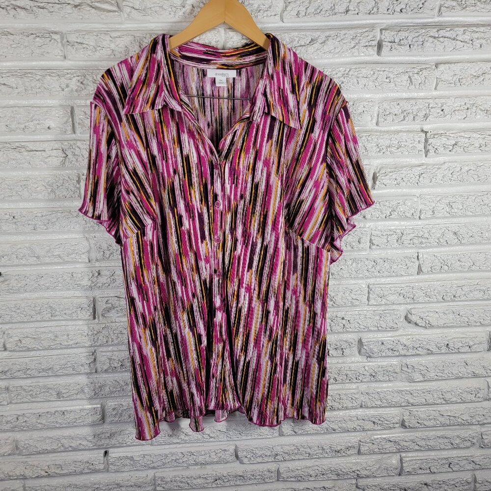 Dress Barn Womens 3X Plus Tunic Pink Purple Striped Crinkle Crepe STR65E